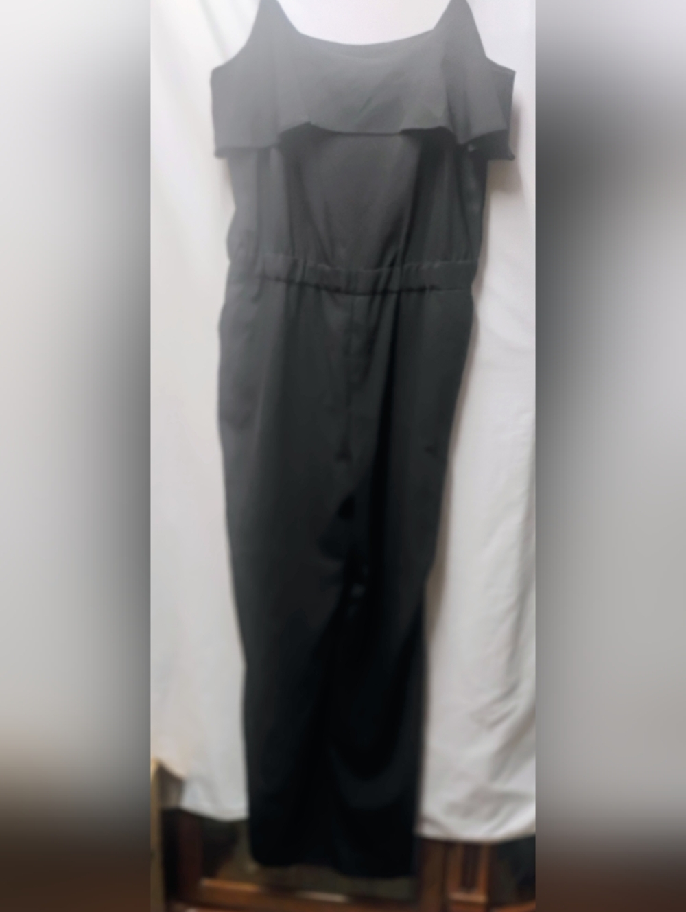 Marc Bouwer Black Jumpsuit with Ruffle Yoke & Chain Shoulder Straps